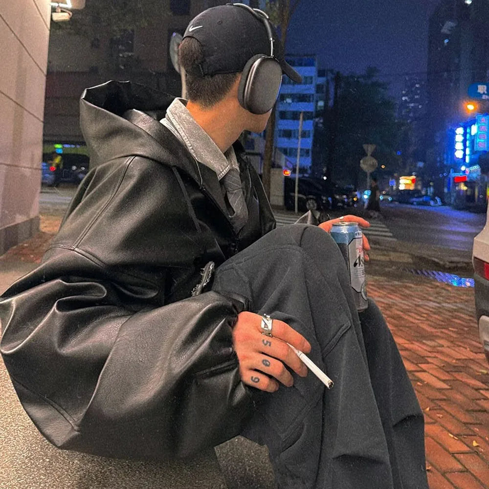 Men's High Street Black Leather Coat